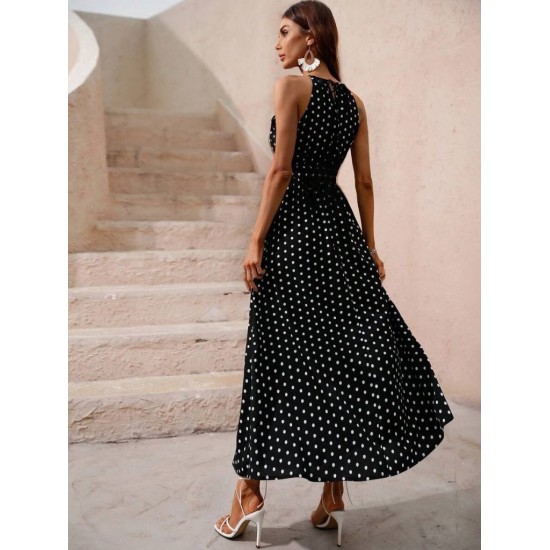 Kadın Omuzlardan Açık Boyundan Bağlamalı Puantiyeli Uzun örme Krep Elbise , 31852 Kadın Omuzlardan Açık Boyundan Bağlamalı Puantiyeli Uzun örme Krep Elbise , 31852