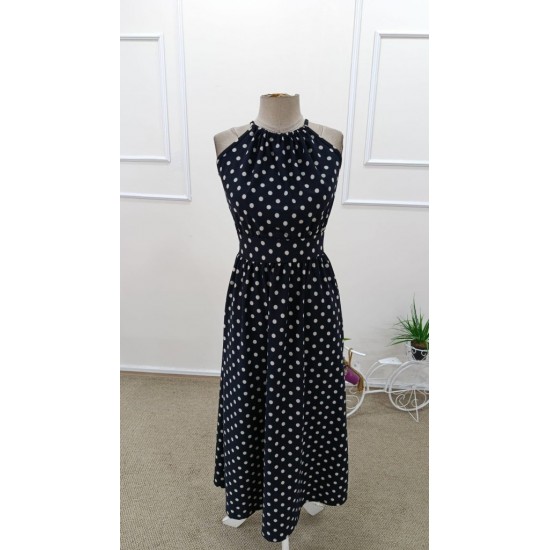 Kadın Omuzlardan Açık Boyundan Bağlamalı Puantiyeli Uzun örme Krep Elbise , 31852 Kadın Omuzlardan Açık Boyundan Bağlamalı Puantiyeli Uzun örme Krep Elbise , 31852