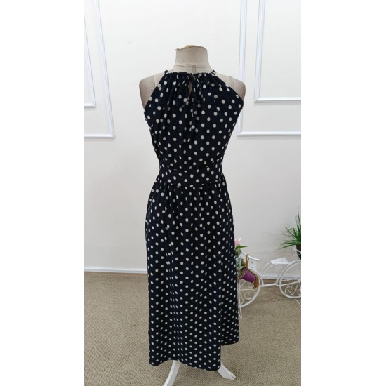 Kadın Omuzlardan Açık Boyundan Bağlamalı Puantiyeli Uzun örme Krep Elbise , 31852 Kadın Omuzlardan Açık Boyundan Bağlamalı Puantiyeli Uzun örme Krep Elbise , 31852