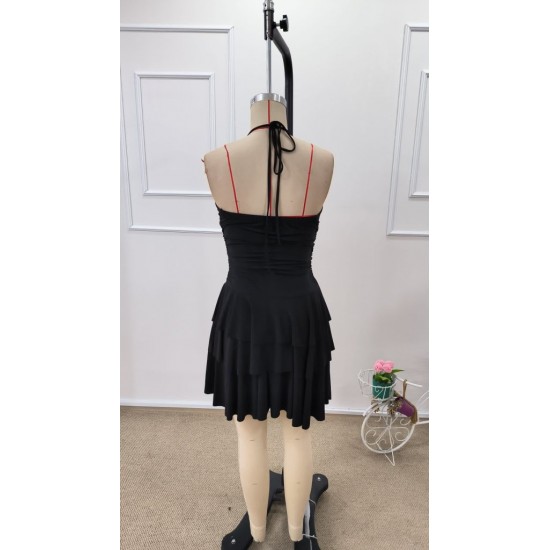 Kadın Ip Askılı Kruvaze Yakalı Fırfırlı Kısa Sandy Elbise , 31851