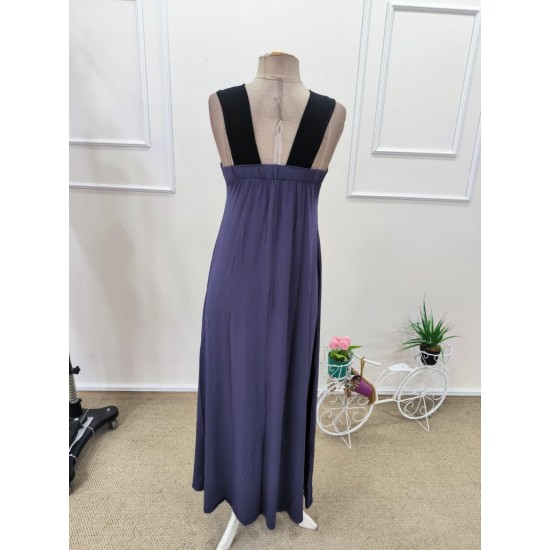 Kadın önden çapraz Detaylı Iki Renkli Uzun Viskon Elbise , 31850