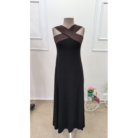 Kadın önden çapraz Detaylı Iki Renkli Uzun Viskon Elbise , 31848