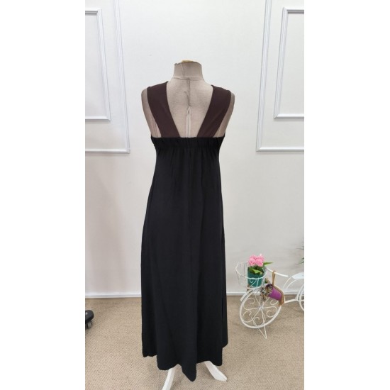 Kadın önden çapraz Detaylı Iki Renkli Uzun Viskon Elbise , 31848