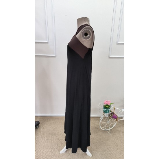 Kadın önden çapraz Detaylı Iki Renkli Uzun Viskon Elbise , 31848