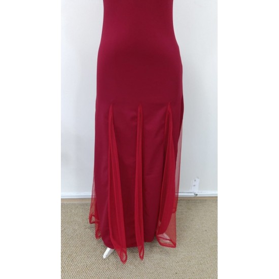 Kadın Askılı Bisiklet Yaka Etek Ucu Tül Detaylı Asimetrik Kiloş Uzun Ithal Krep Elbise , 31864