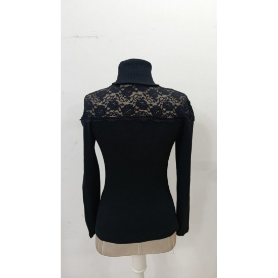 Kadın Uzun Kollu Balıkçı Yaka Dantelli Kaşkorse Bluz , 31865