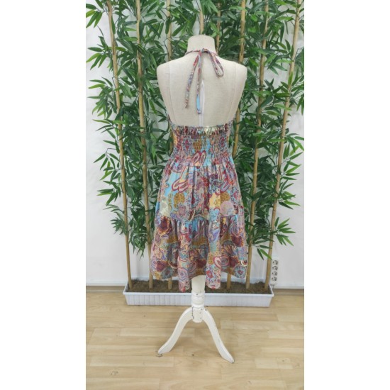 Kadın Beli Gipeli Boyundan Bağlamalı Desenli Süprem Mini Elbise, 31880