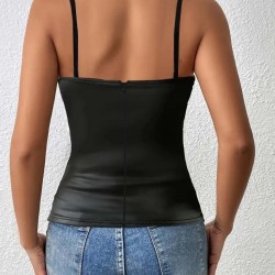 Kadın Ip Askılı Geniş V Yakalı Deri Bluz, 31879 Kadın Ip Askılı Geniş V Yakalı Deri Bluz, 31879