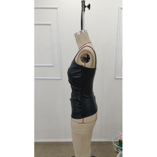 Kadın Ip Askılı Geniş V Yakalı Deri Bluz, 31879