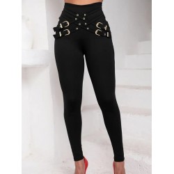 Women' S High-waisted Scuba Leggings With Front Crisscross Eyelet Detail. , 31876