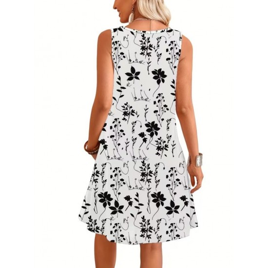 Kadın Askılı Yuvarlak Yakalı Desenli Kısa Süprem Elbise , 31873