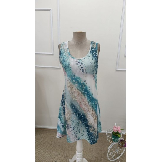 Kadın Askılı Yuvarlak Yakalı Desenli Kısa Süprem Elbise , 31872