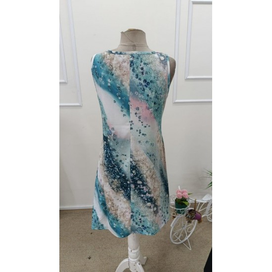 Kadın Askılı Yuvarlak Yakalı Desenli Kısa Süprem Elbise , 31872