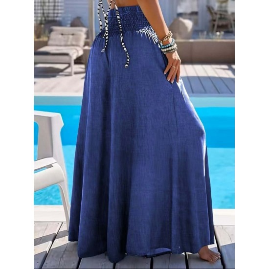 Kadın Yüksek Belli Lastikli Geniş Parçalı Pantolon , 31869