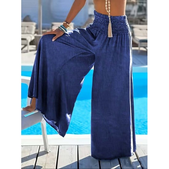 Kadın Yüksek Belli Lastikli Geniş Parçalı Pantolon , 31869