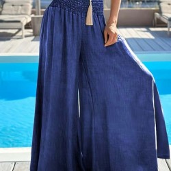 Kadın Yüksek Belli Lastikli Geniş Parçalı Pantolon , 31869