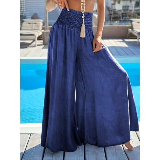 Kadın Yüksek Belli Lastikli Geniş Parçalı Pantolon , 31869