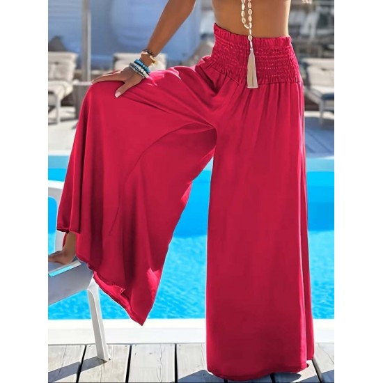 Kadın Yüksek Belli Lastikli Geniş Parçalı Pantolon , 31868