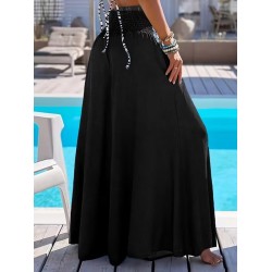 Kadın Yüksek Belli Lastikli Geniş Parçalı Pantolon , 31866