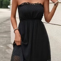 Kadın Omuzlardan Açık Madonna Yaka Kısa Ponponlu şifon Elbise , 31895