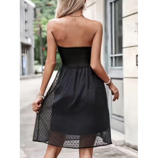 Kadın Omuzlardan Açık Madonna Yaka Kısa Ponponlu şifon Elbise , 31895