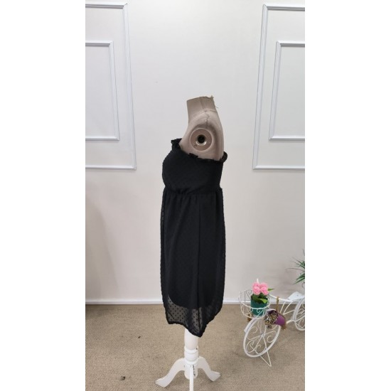 Kadın Omuzlardan Açık Madonna Yaka Kısa Ponponlu şifon Elbise , 31895