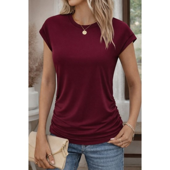 Kadın Kısa Kollu Bisiklet Yaka Yanlardan Büzgülü Iskon Bluz, 31889 Kadın Kısa Kollu Bisiklet Yaka Yanlardan Büzgülü Iskon Bluz, 31889