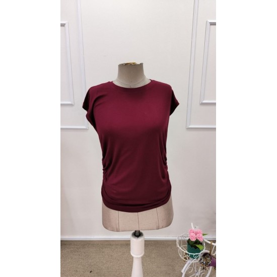 Kadın Kısa Kollu Bisiklet Yaka Yanlardan Büzgülü Iskon Bluz, 31889 Kadın Kısa Kollu Bisiklet Yaka Yanlardan Büzgülü Iskon Bluz, 31889