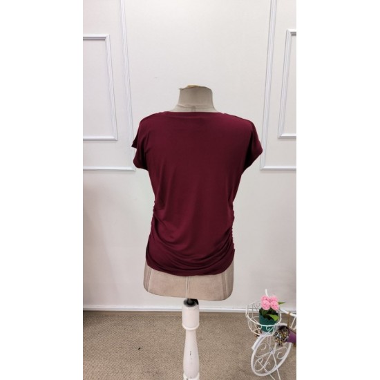 Kadın Kısa Kollu Bisiklet Yaka Yanlardan Büzgülü Iskon Bluz, 31889 Kadın Kısa Kollu Bisiklet Yaka Yanlardan Büzgülü Iskon Bluz, 31889