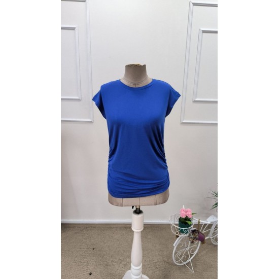 Kadın Kısa Kollu Bisiklet Yaka Yanlardan Büzgülü Iskon Bluz, 31888