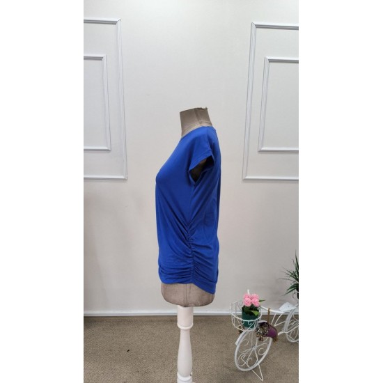 Kadın Kısa Kollu Bisiklet Yaka Yanlardan Büzgülü Iskon Bluz, 31888