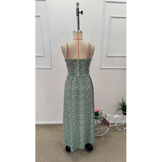 Kadın Ip Askılı Kruvaze Yakalı Desenli Süprem Krop Bluz Ve Yırtmaçlı Uzun Etek Ikili Takım , 31885