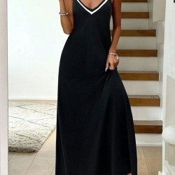 Kadın Ip Askılı V şerit Yakalı Uzun Viskon Elbise , 31900