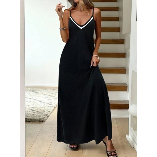 Kadın Ip Askılı V şerit Yakalı Uzun Viskon Elbise , 31900