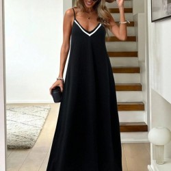 Kadın Ip Askılı V şerit Yakalı Uzun Viskon Elbise , 31900