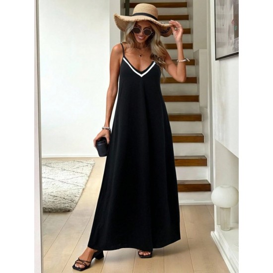 Kadın Ip Askılı V şerit Yakalı Uzun Viskon Elbise , 31900