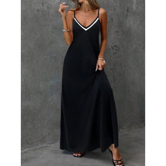 Kadın Ip Askılı V şerit Yakalı Uzun Viskon Elbise , 31900