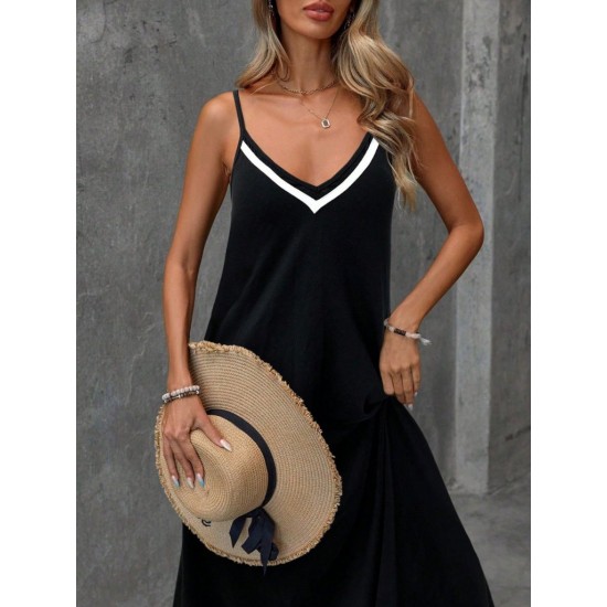 Kadın Ip Askılı V şerit Yakalı Uzun Viskon Elbise , 31900