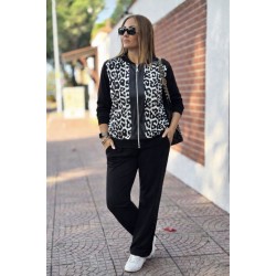 Kadın Uzun Kollu önden Fermuarlı Leopar Desenli Viskon Iki Iplik Bluz Ve Pantolon Ikili Takım , 31913 Kadın Uzun Kollu önden Fermuarlı Leopar Desenli Viskon Iki Iplik Bluz Ve Pantolon Ikili Takım , 31913