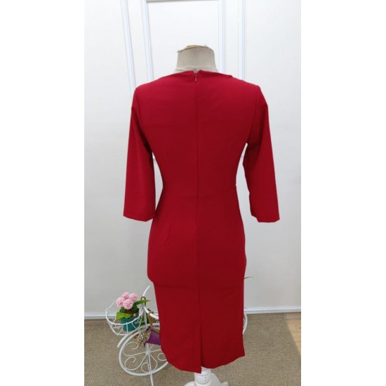 Kadın Kısa Yırtmaç Kollu Inci Detaylı Yuvarlak Yaka Midi Ithal Krep Elbise , 31912