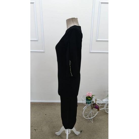 Kadın Kısa Yırtmaç Kollu Inci Detaylı Yuvarlak Yaka Midi Ithal Krep Elbise , 31910