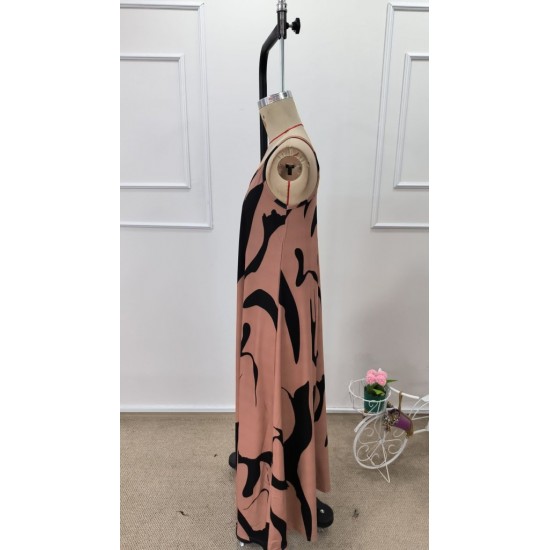 Kadın Ip Askılı V Yakalı Desenli Uzun Süprem Elbise , 31906