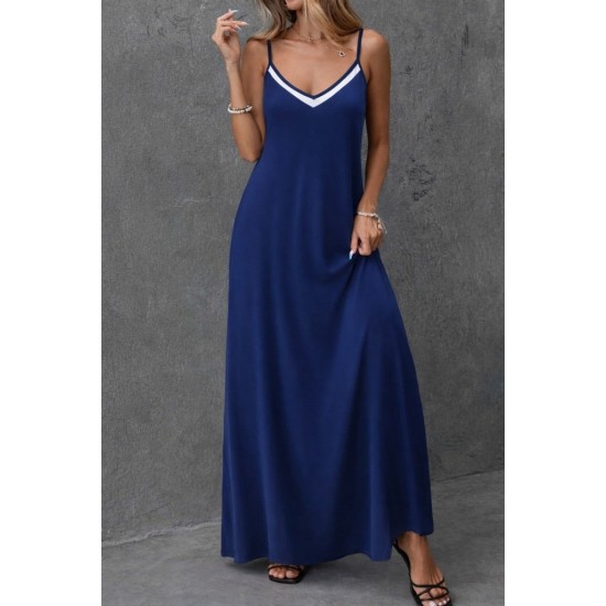 Kadın Ip Askılı V şerit Yakalı Uzun Viskon Elbise , 31903