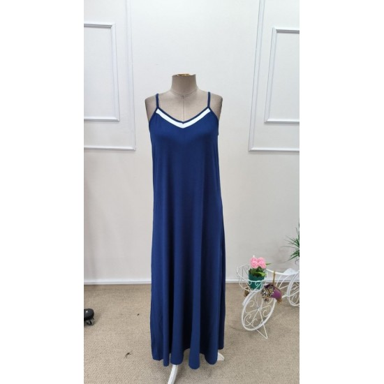 Kadın Ip Askılı V şerit Yakalı Uzun Viskon Elbise , 31903