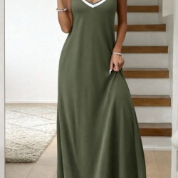 Kadın Ip Askılı V şerit Yakalı Uzun Viskon Elbise , 31902