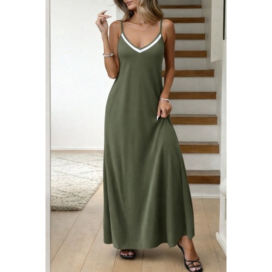 Kadın Ip Askılı V şerit Yakalı Uzun Viskon Elbise , 31902