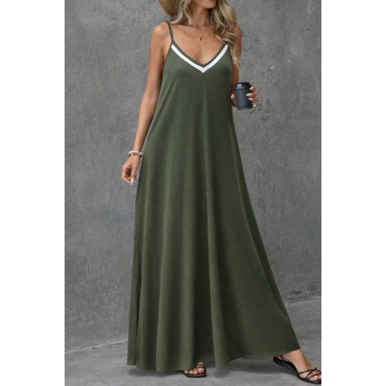 Kadın Ip Askılı V şerit Yakalı Uzun Viskon Elbise , 31902