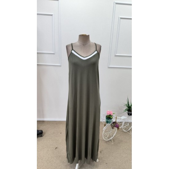 Kadın Ip Askılı V şerit Yakalı Uzun Viskon Elbise , 31902