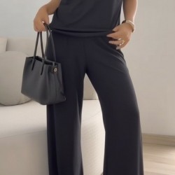 Kadın Kısa Kollu Bisiklet Yaka Viskon Iki Iplik Bluz Ve Pantolon Ikili Takım , 31919