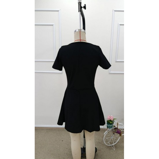 Kadın Kısa Kollu Kare Yakalı Cep Detaylı Dalgıç Elbise Tulum, 31914